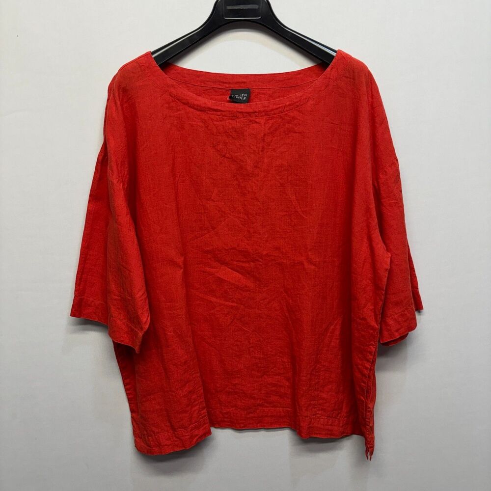 Eileen Fisher Women 100% Linen Blouse Top Shirt Size Large C087 -6